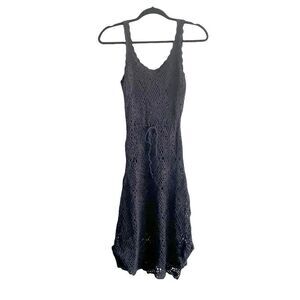 GUESS Boho Sleeveless Crochet Cotton Midi Dress Black M